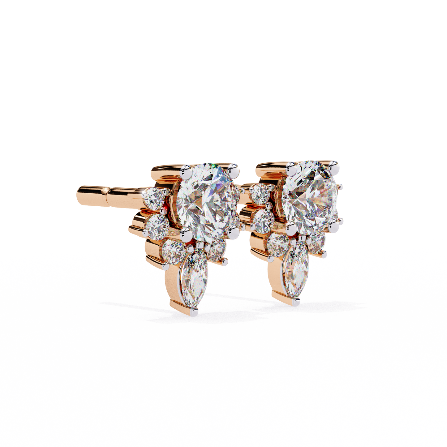 Celestial Radiance Diamond Cluster Studs Earrings in Gold - 0.68 Ct