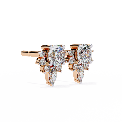 Celestial Radiance Diamond Cluster Studs Earrings in Gold - 0.68 Ct
