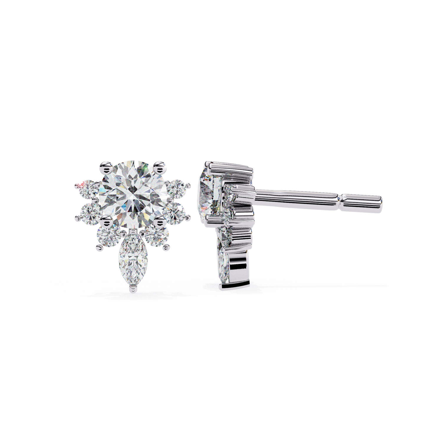 Celestial Radiance Diamond Cluster Studs Earrings in Gold - 0.68 Ct