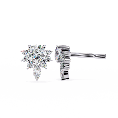 Celestial Radiance Diamond Cluster Studs Earrings in Gold - 0.68 Ct