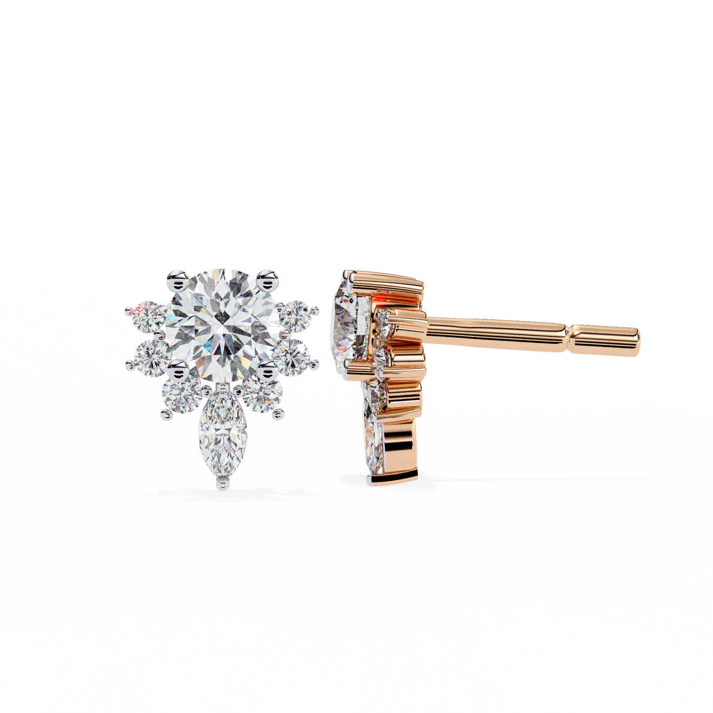 Celestial Radiance Diamond Cluster Studs Earrings in Gold - 0.68 Ct