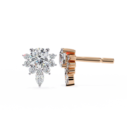 Celestial Radiance Diamond Cluster Studs Earrings in Gold - 0.68 Ct