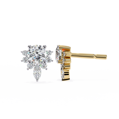 Celestial Radiance Diamond Cluster Studs Earrings in Gold - 0.68 Ct