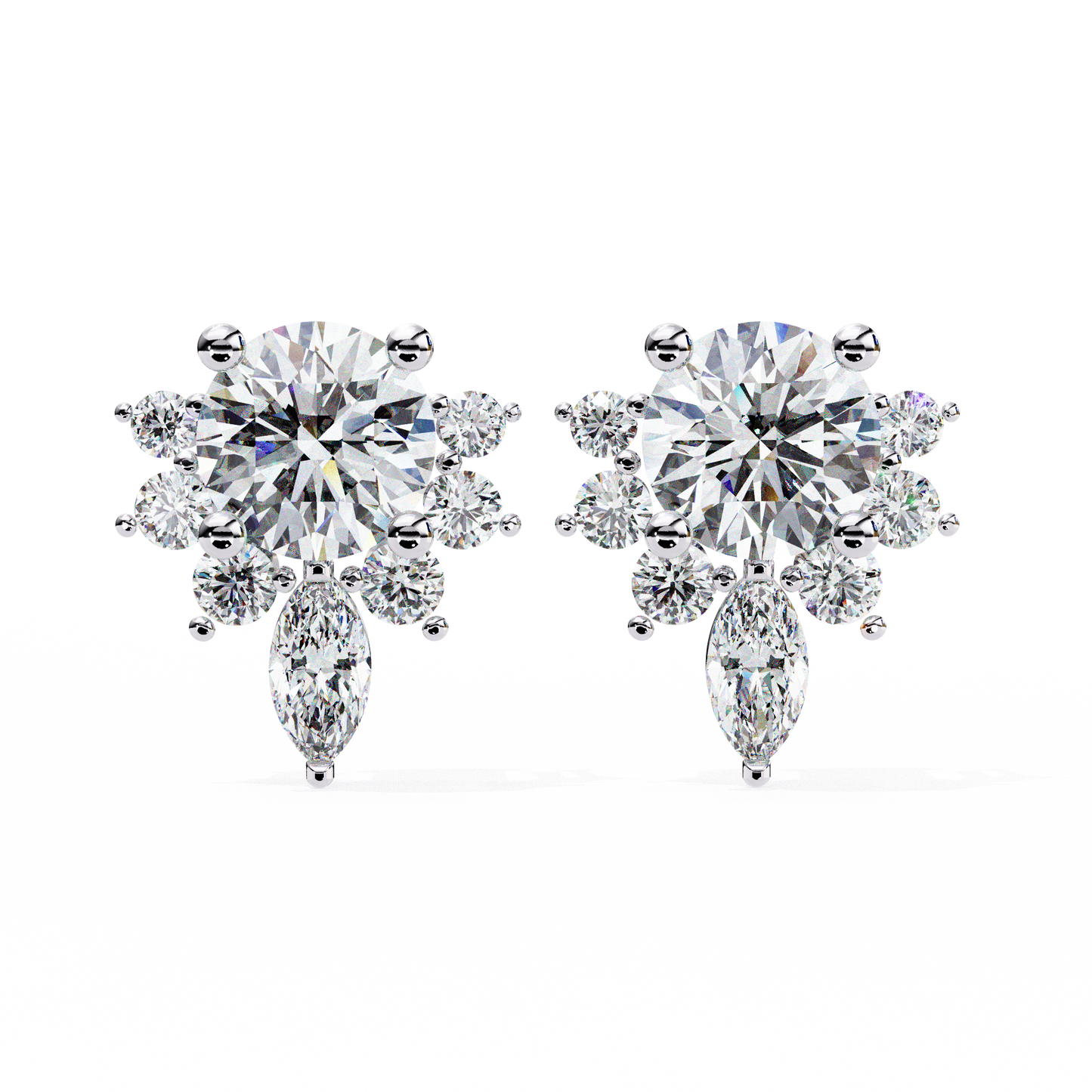 Celestial Radiance Diamond Cluster Studs Earrings in Gold - 0.68 Ct