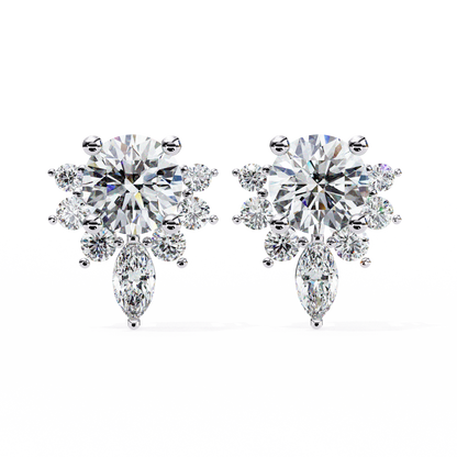 Celestial Radiance Diamond Cluster Studs Earrings in Gold - 0.68 Ct