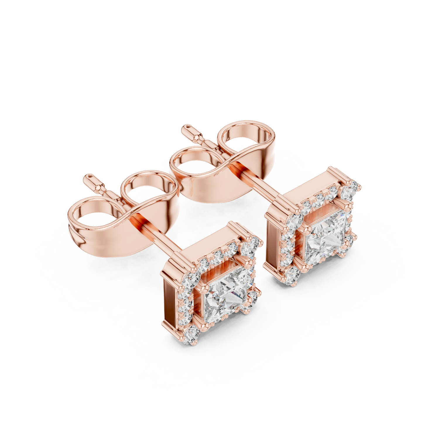 0.43ctw Princess Cut Diamond Square Halo Stud Earrings - Yellow Gold