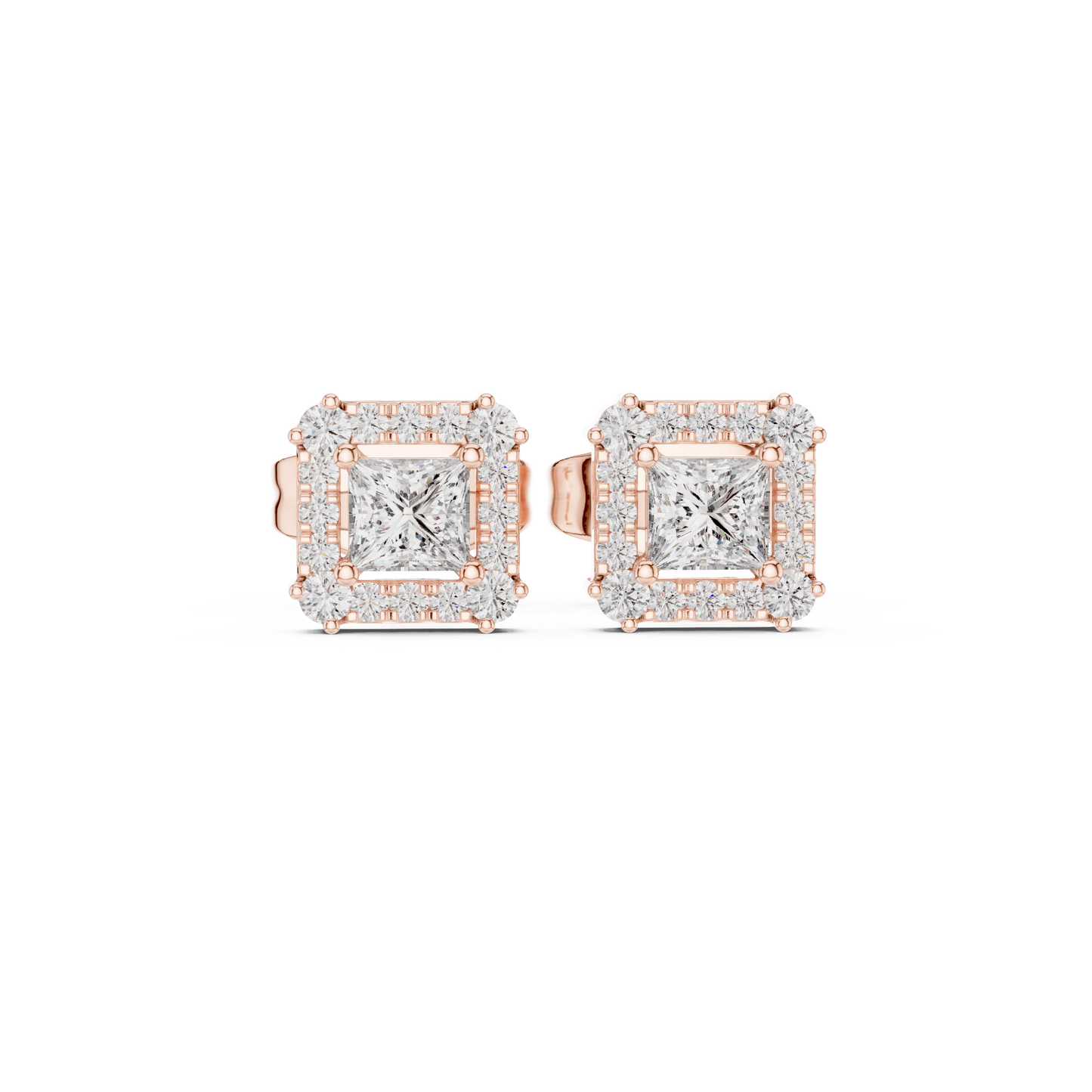 0.43ctw Princess Cut Diamond Square Halo Stud Earrings - Yellow Gold