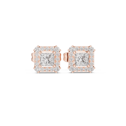 0.43ctw Princess Cut Diamond Square Halo Stud Earrings - Yellow Gold