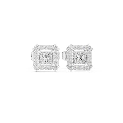0.43ctw Princess Cut Diamond Square Halo Stud Earrings - Yellow Gold