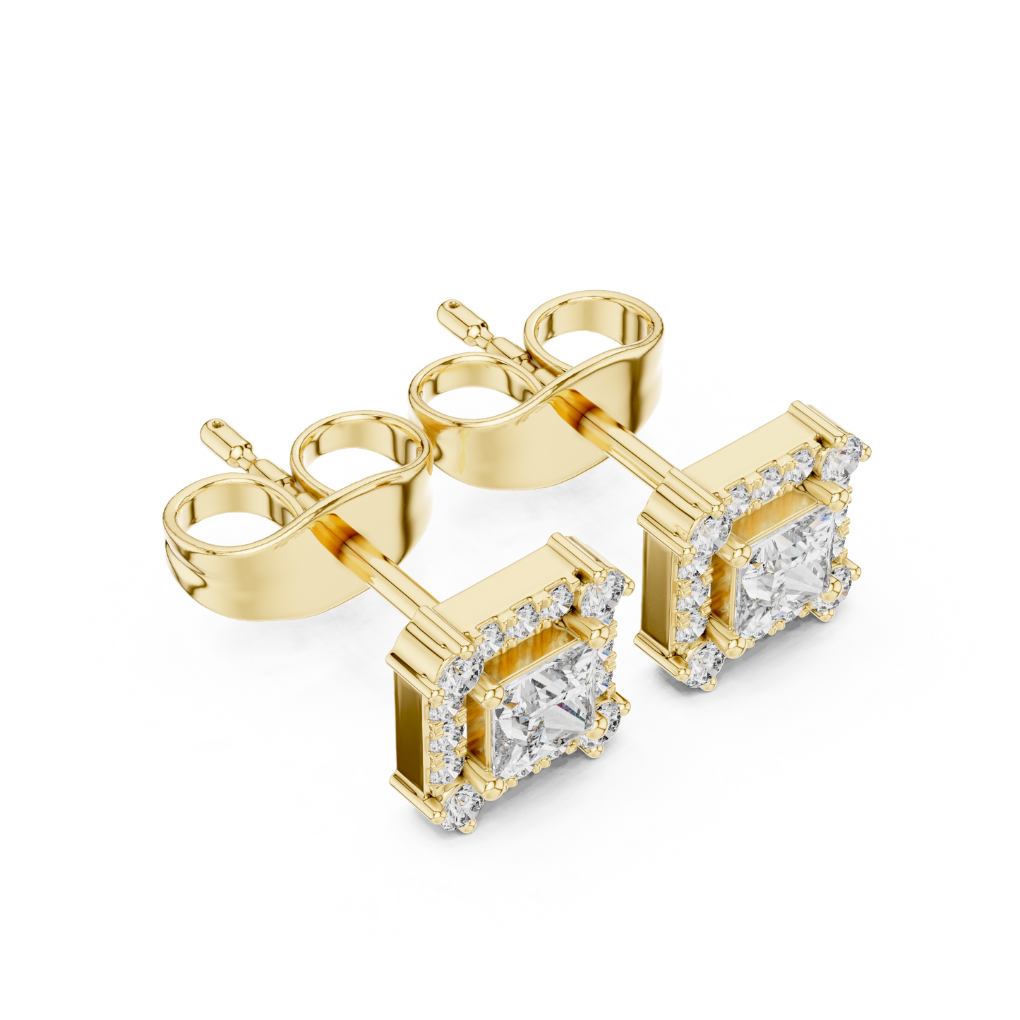 0.43ctw Princess Cut Diamond Square Halo Stud Earrings - Yellow Gold