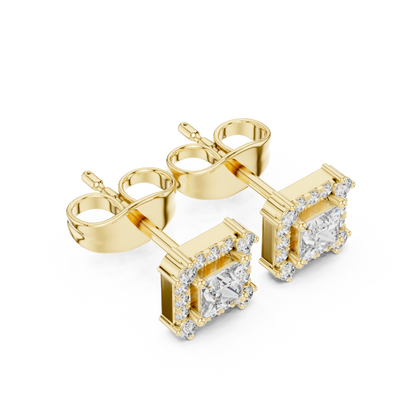 0.43ctw Princess Cut Diamond Square Halo Stud Earrings - Yellow Gold