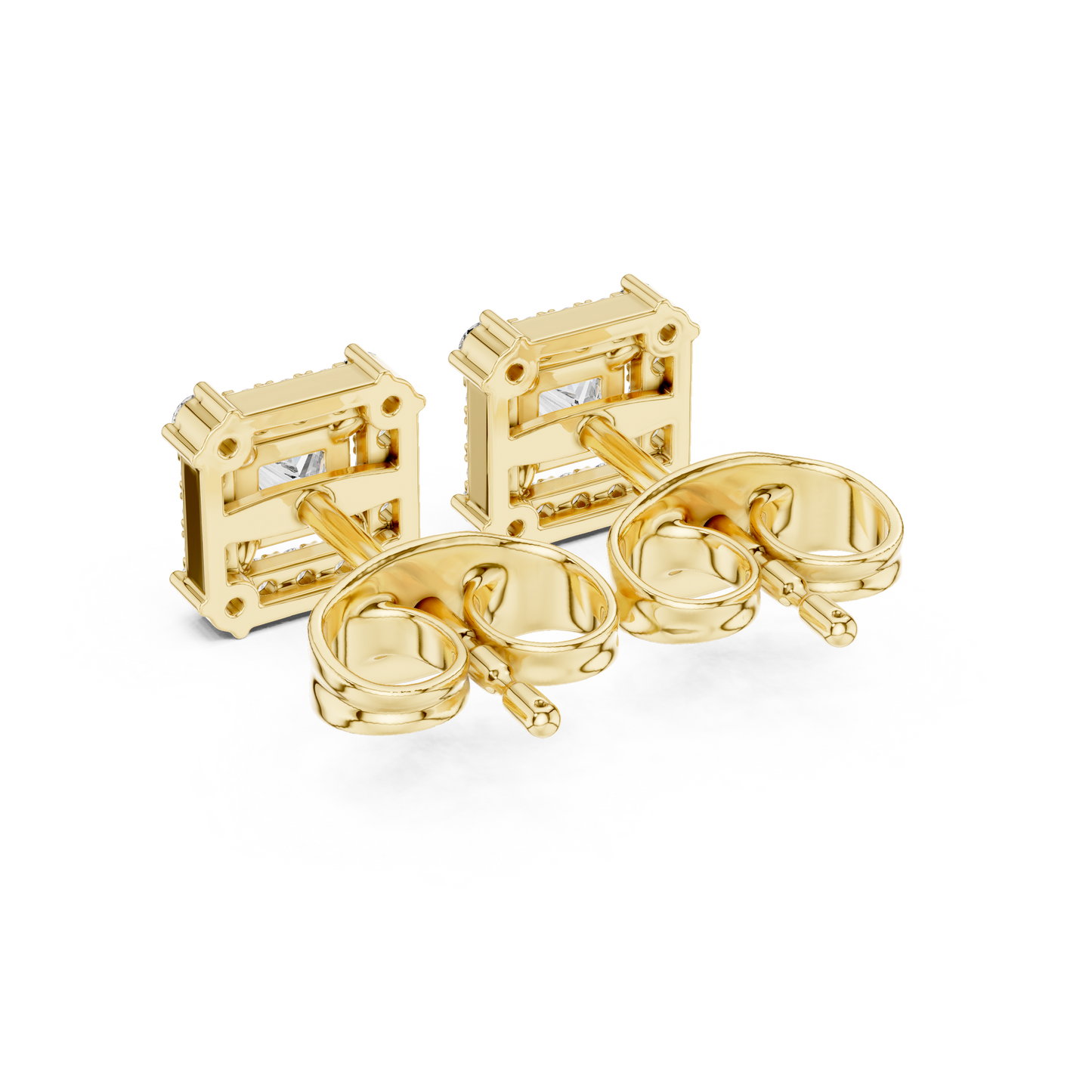 0.43ctw Princess Cut Diamond Square Halo Stud Earrings - Yellow Gold