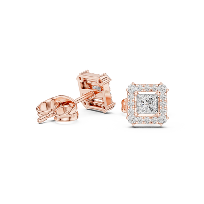 0.43ctw Princess Cut Diamond Square Halo Stud Earrings - Yellow Gold