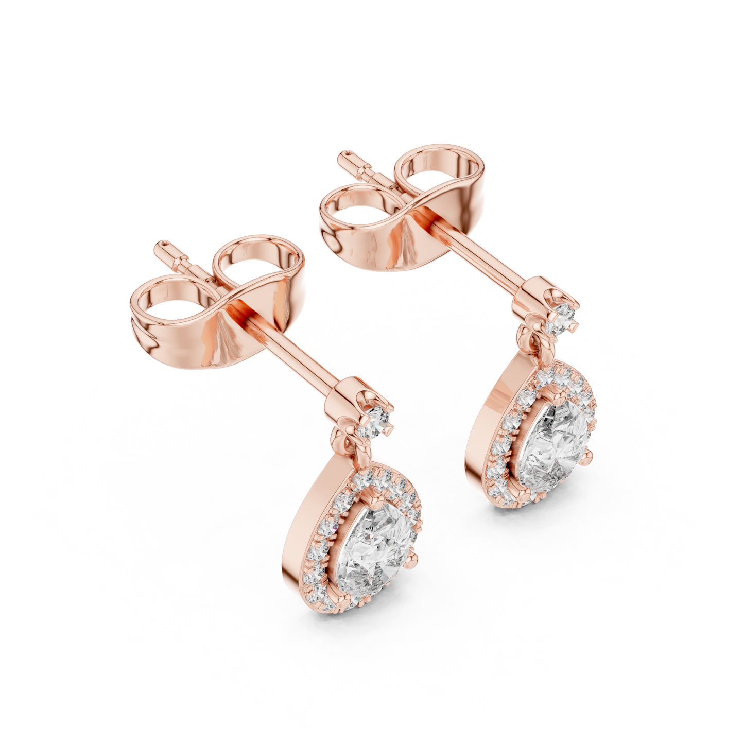 0.48ctw Pear Shape Diamond Halo Dangle Earrings in Yellow Gold