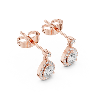 0.48ctw Pear Shape Diamond Halo Dangle Earrings in Yellow Gold