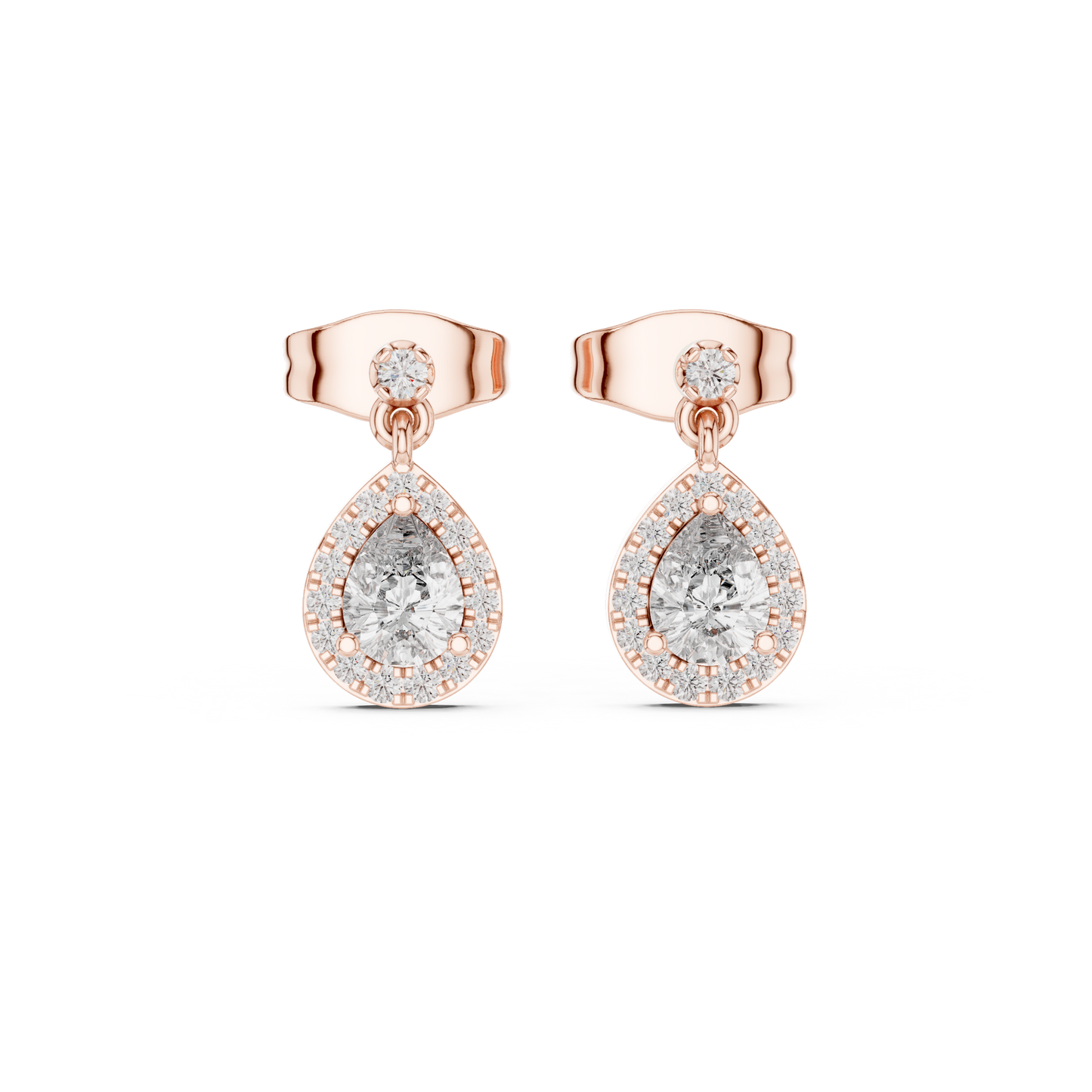 0.48ctw Pear Shape Diamond Halo Dangle Earrings in Yellow Gold