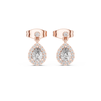 0.48ctw Pear Shape Diamond Halo Dangle Earrings in Yellow Gold