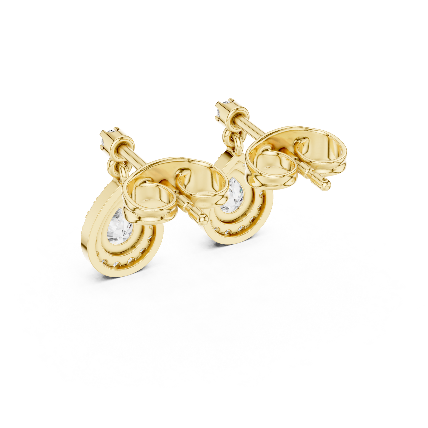 0.48ctw Pear Shape Diamond Halo Dangle Earrings in Yellow Gold