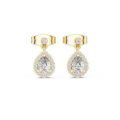 0.48ctw Pear Shape Diamond Halo Dangle Earrings in Yellow Gold