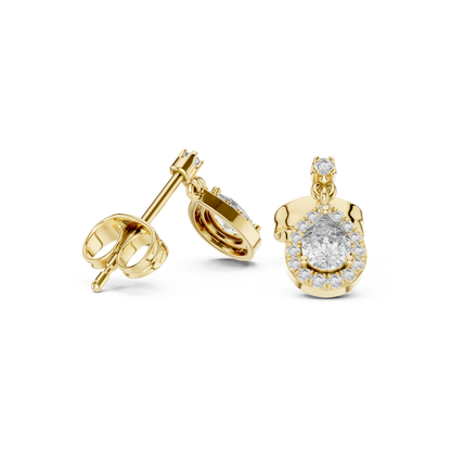 0.48ctw Pear Shape Diamond Halo Dangle Earrings in Yellow Gold