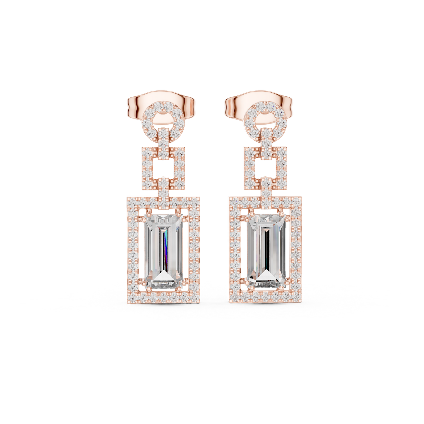 1.96ctw Art Deco Baguette Cut Geometric Drop Earrings in Yellow Gold