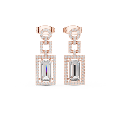 1.96ctw Art Deco Baguette Cut Geometric Drop Earrings in Yellow Gold
