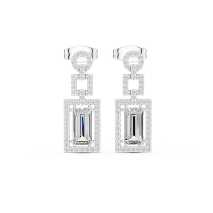 1.96ctw Art Deco Baguette Cut Geometric Drop Earrings in Yellow Gold