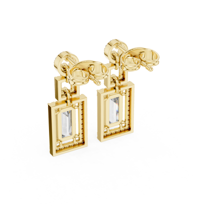 1.96ctw Art Deco Baguette Cut Geometric Drop Earrings in Yellow Gold