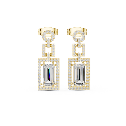 1.96ctw Art Deco Baguette Cut Geometric Drop Earrings in Yellow Gold