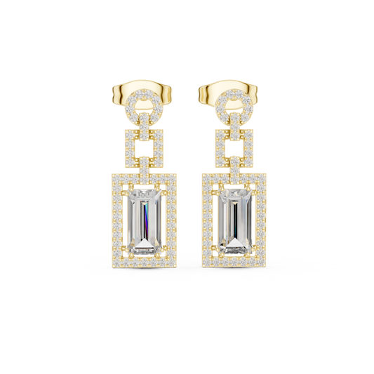1.96ctw Art Deco Baguette Cut Geometric Drop Earrings in Yellow Gold