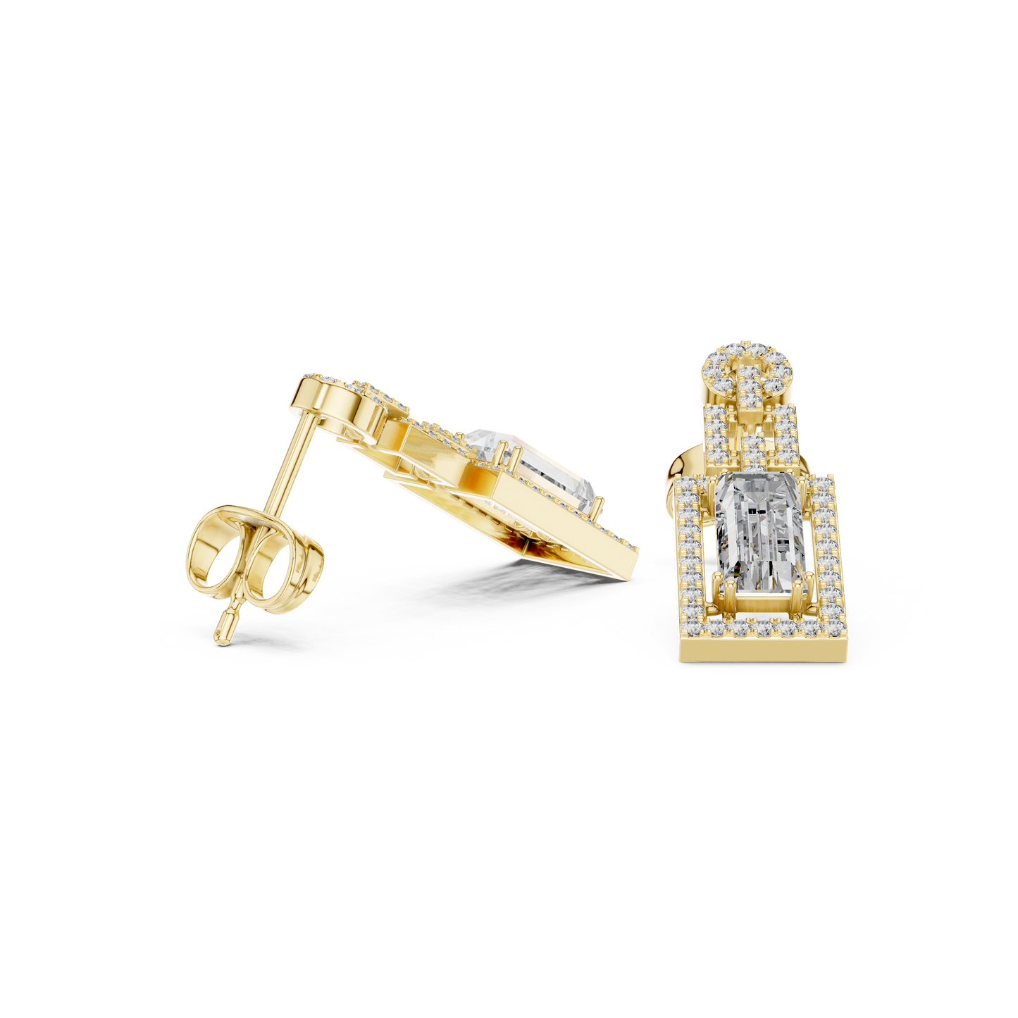 1.96ctw Art Deco Baguette Cut Geometric Drop Earrings in Yellow Gold