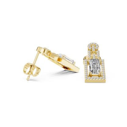 1.96ctw Art Deco Baguette Cut Geometric Drop Earrings in Yellow Gold