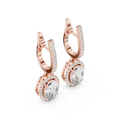 4.02ctw Oval Cut Diamond Halo Drop Huggie Earrings - Rose Gold
