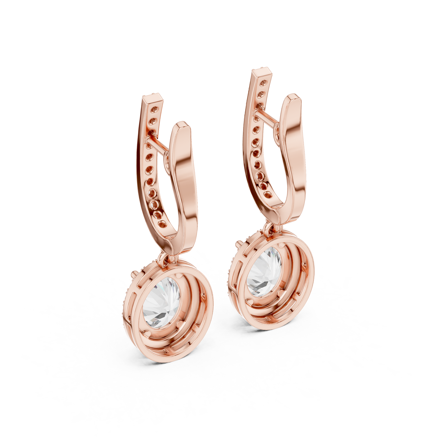 4.02ctw Oval Cut Diamond Halo Drop Huggie Earrings - Rose Gold
