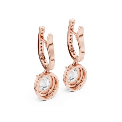 4.02ctw Oval Cut Diamond Halo Drop Huggie Earrings - Rose Gold