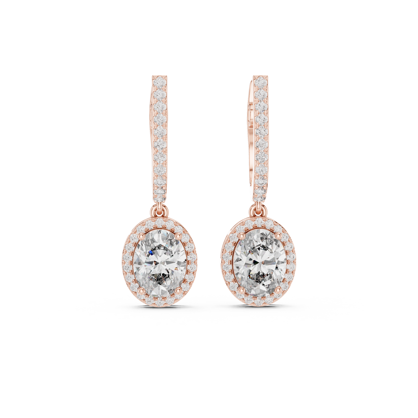 4.02ctw Oval Cut Diamond Halo Drop Huggie Earrings - Rose Gold