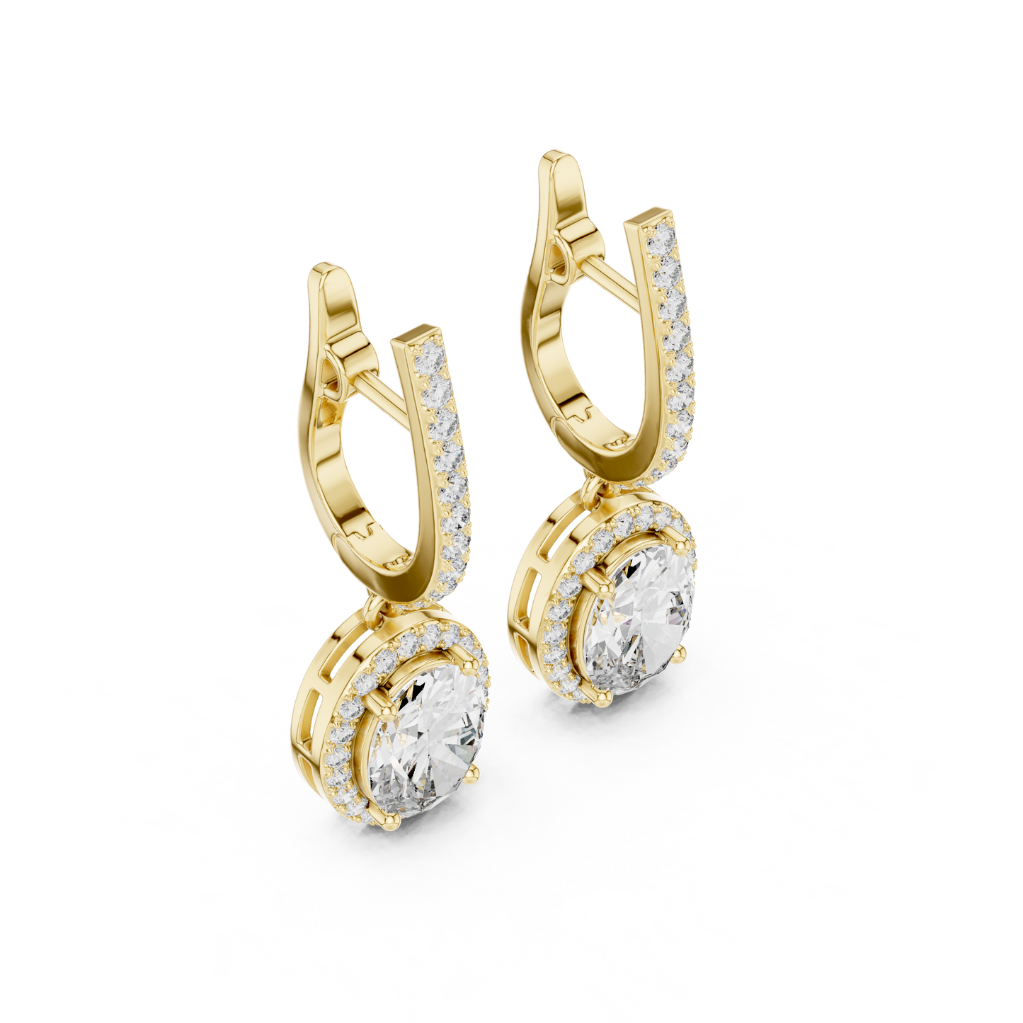 4.02ctw Oval Cut Diamond Halo Drop Huggie Earrings - Rose Gold