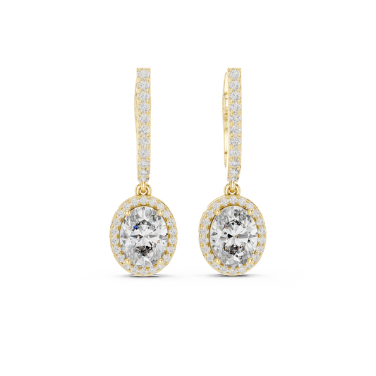 4.02 Carat Oval Cut Diamond Halo Drop Huggie Earrings - Rose Gold