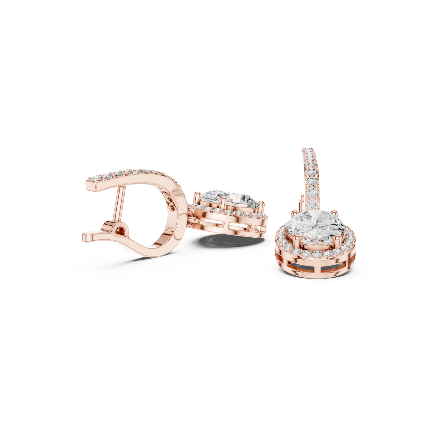 4.02ctw Oval Cut Diamond Halo Drop Huggie Earrings - Rose Gold