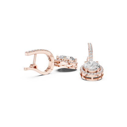 4.02ctw Oval Cut Diamond Halo Drop Huggie Earrings - Rose Gold