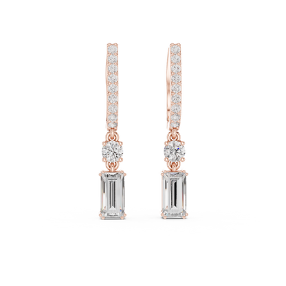 1.00ctw Baguette Cut and Round Diamond Drop Huggie Earrings - Yellow Gold