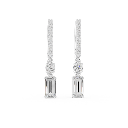 1.00ctw Baguette Cut and Round Diamond Drop Huggie Earrings - Yellow Gold