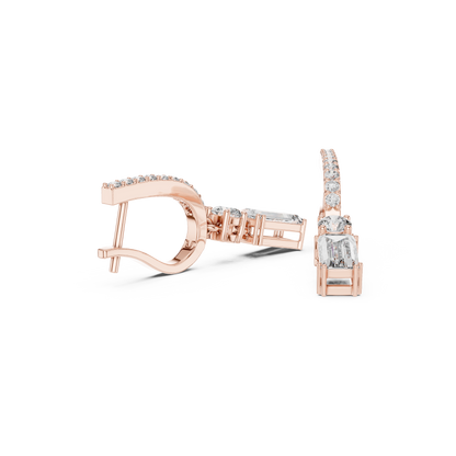 1.00ctw Baguette Cut and Round Diamond Drop Huggie Earrings - Yellow Gold