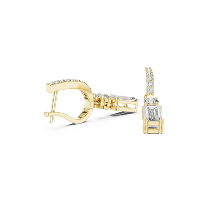 1.00ctw Baguette Cut and Round Diamond Drop Huggie Earrings - Yellow Gold