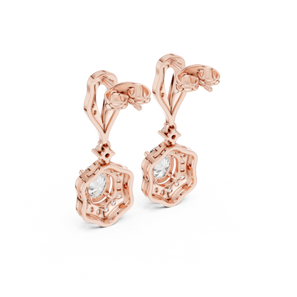 1.43ctw Oval Cut Diamond Scalloped Halo Drop Earrings - Yellow Gold