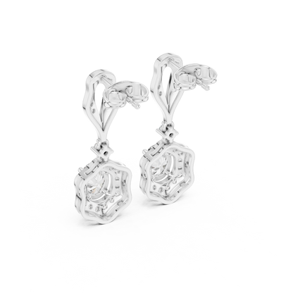 1.43ctw Oval Cut Diamond Scalloped Halo Drop Earrings - Yellow Gold