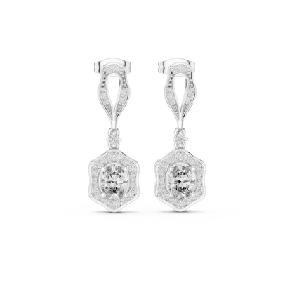 1.43ctw Oval Cut Diamond Scalloped Halo Drop Earrings - Yellow Gold