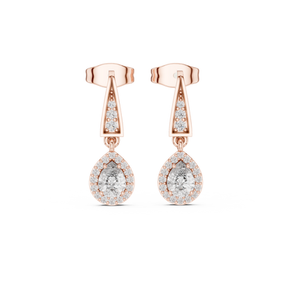 0.45ctw Pear Diamond Halo Geometric Triangle Drop Earrings in Yellow Gold