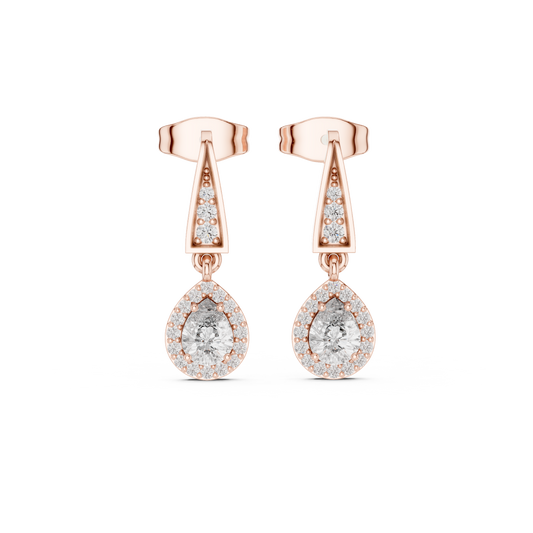 0.45ctw Pear Diamond Halo Geometric Triangle Drop Earrings in Yellow Gold