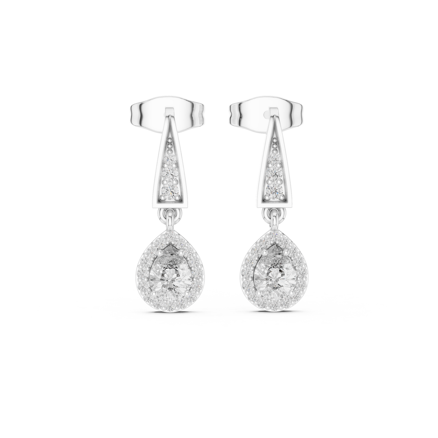 0.45ctw Pear Diamond Halo Geometric Triangle Drop Earrings in Yellow Gold